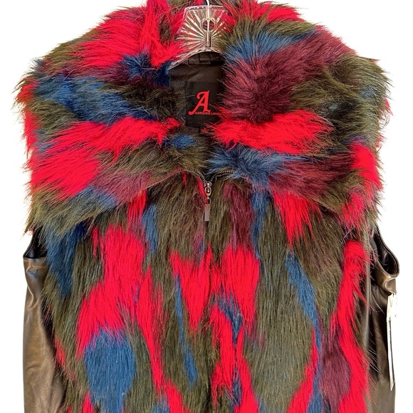 Adrienne Landau Fall in Love with Faux Fur Pinkish Red, Blue, Black Vest Size L - Picture 6 of 11
